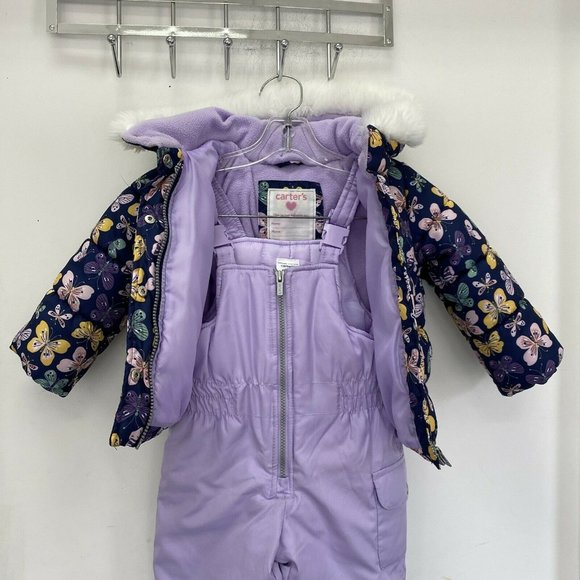 CARTERS Girls 2T Hooded Ski Jacket Bib Overall Ski Pants Set 15101 Purple - Picture 3 of 12
